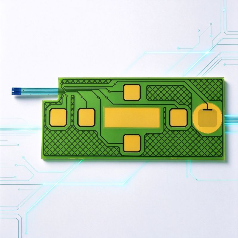 Custom single-layer membrane switch circuit boards featuring a PET substrate and conductive traces