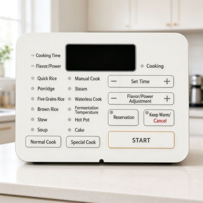 Custom rice cooker graphic overlay with LCD display window