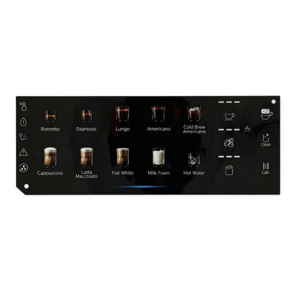 Custom Coffee Machine Control Panel Overlay | Glass Graphic Overlay Without a Window | OEM/ODM Manufacturer