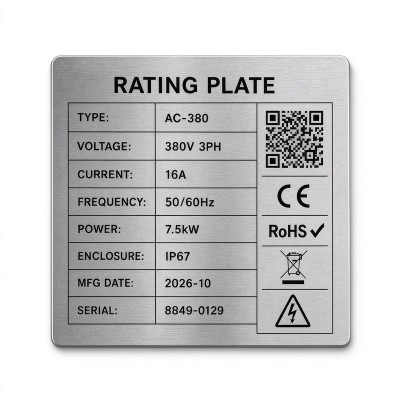 Custom Brushed Stainless Steel Equipment Rating Nameplate with Permanent Laser Engraving for OEM/ODM