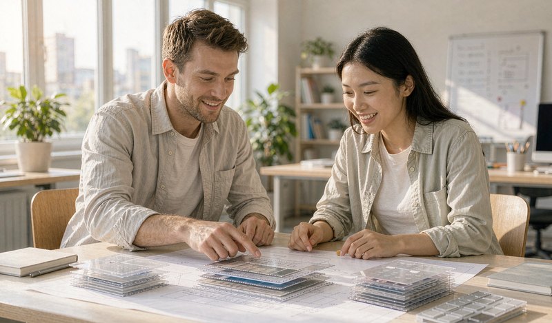 Engineers reviewing a membrane switch design together