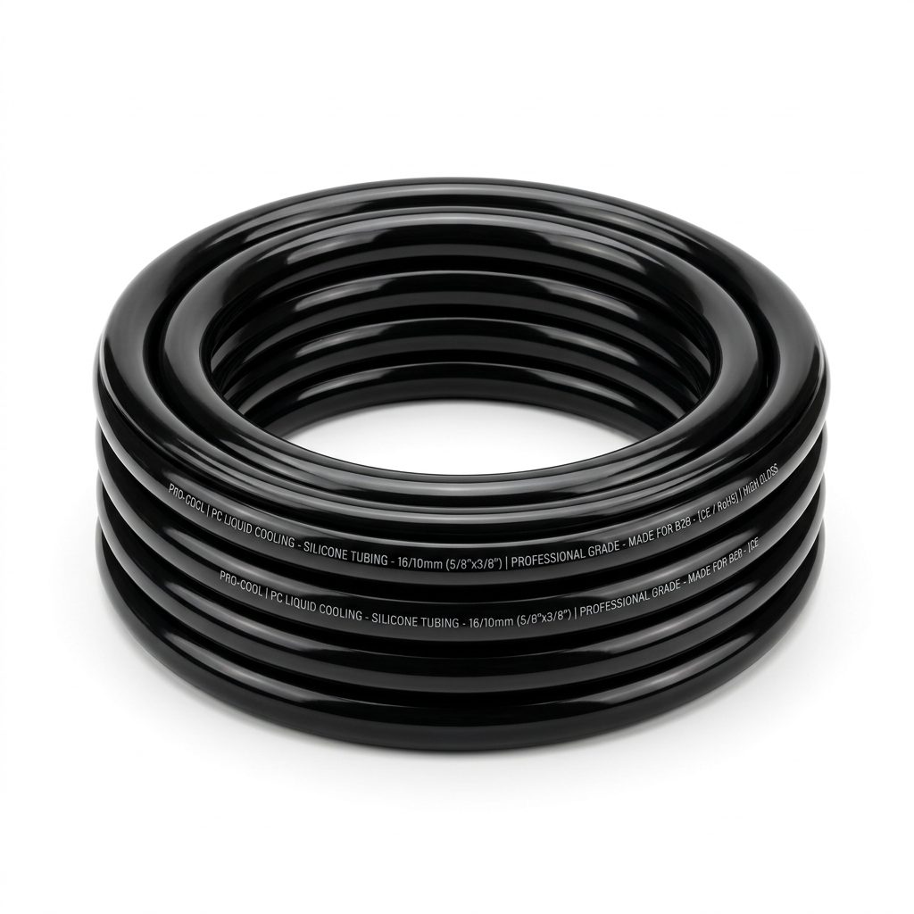 Coil of PRO-COOL black silicone tubing used for PC liquid cooling