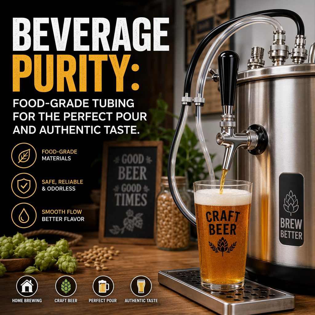 Food-grade silicone tubing on a craft beer keg pouring into a glass