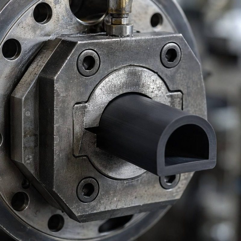 Rubber extrusion die and tooling used to shape EPDM hose profiles