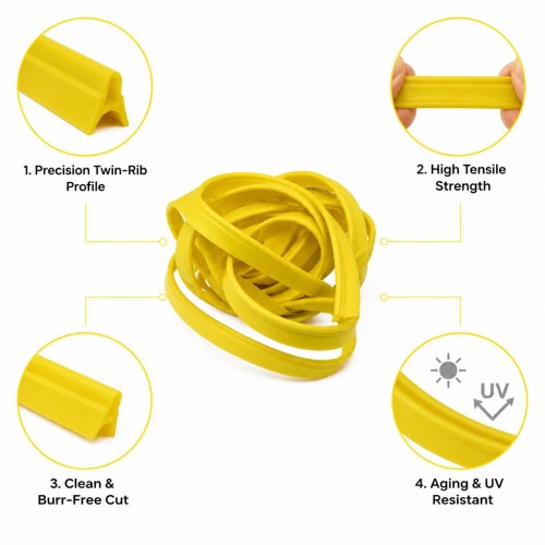 Yellow Twin Rib Silicone Rubber Sealing Strip - Custom Extruded Profile OEM/ODM