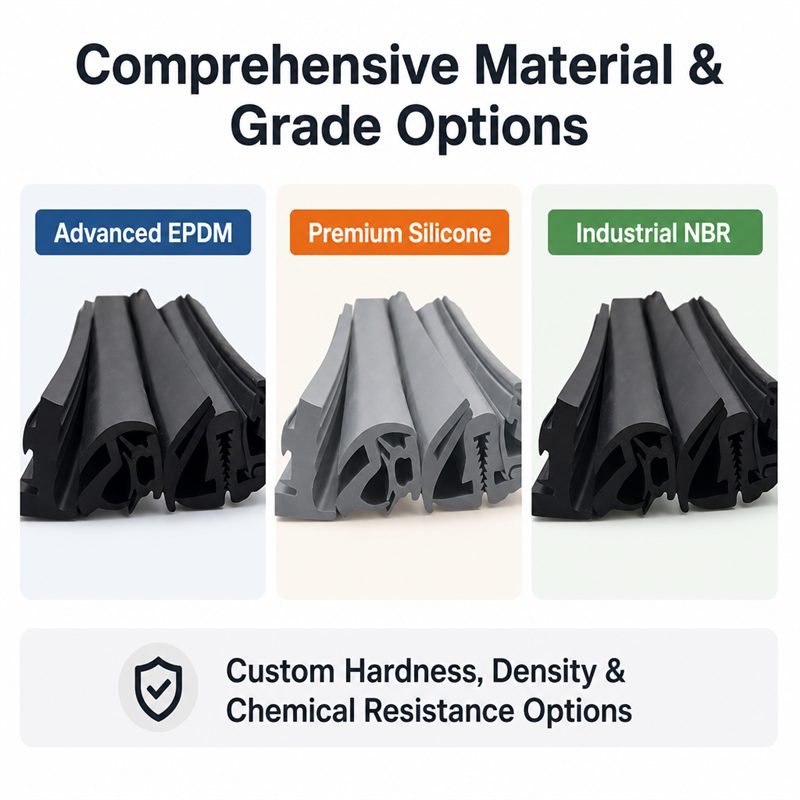 EPDM silicone and NBR material options for sealing profiles