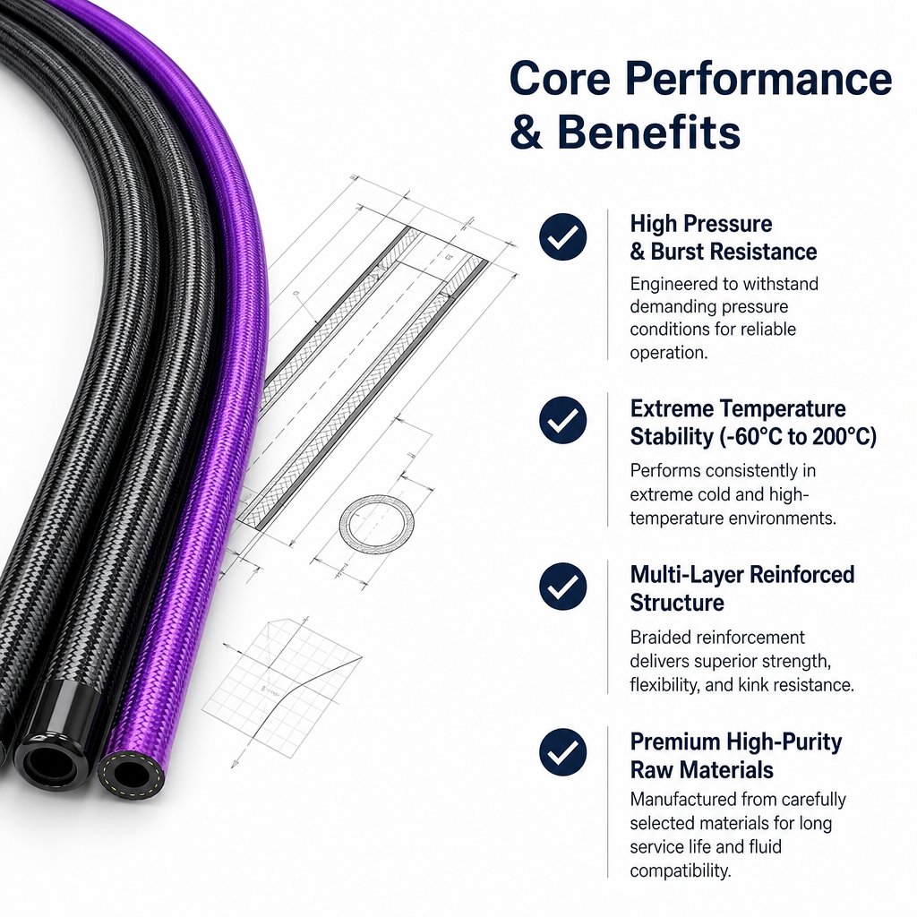 Key features of braided nylon hose: pressure, temperature, flexibility