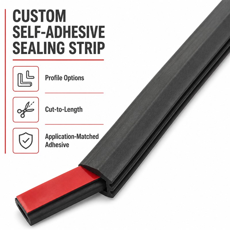 Custom self-adhesive sealing strip with profile options and application-matched adhesive