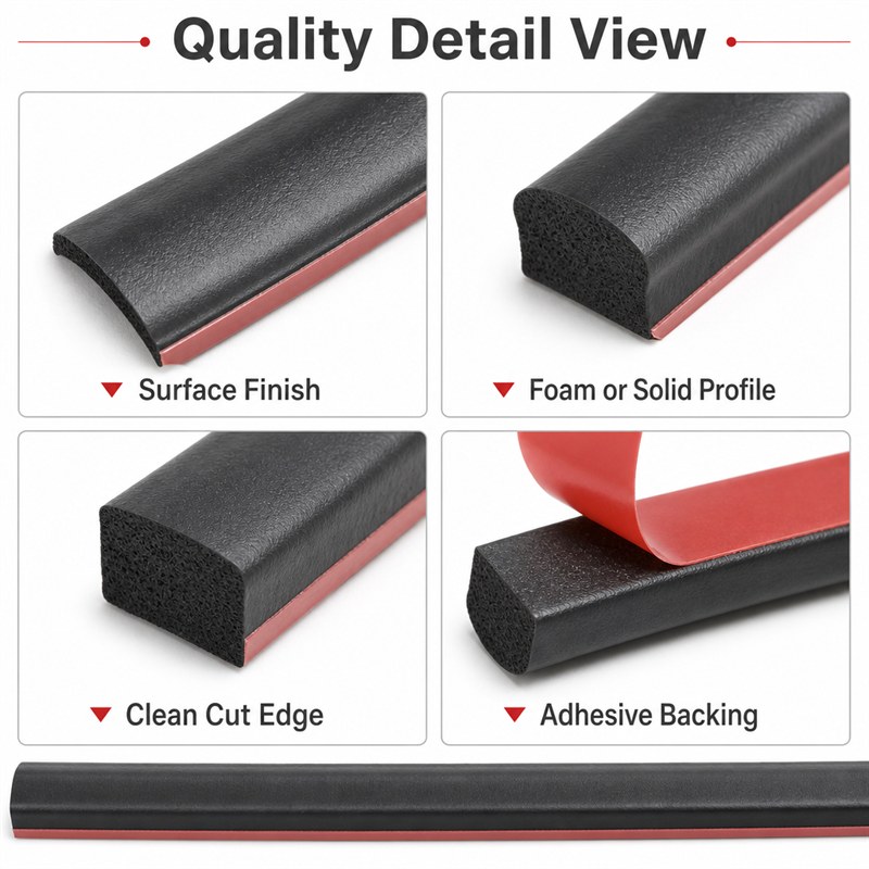 Foam and solid self-adhesive profile options with clean cut edge
