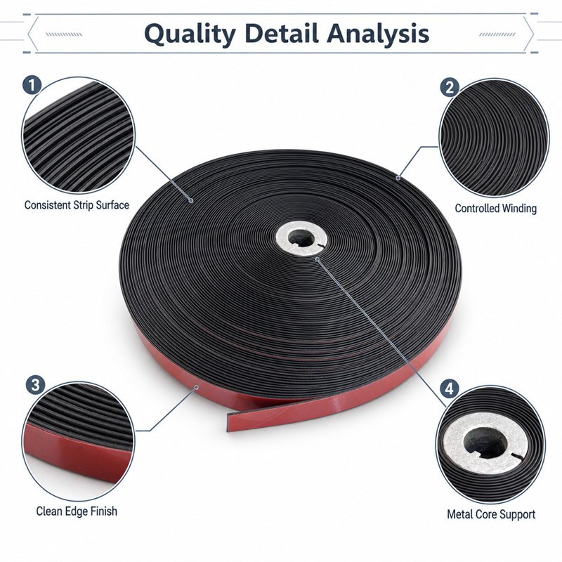Quality detail analysis of a self-adhesive sealing strip: edge finish and adhesive bonding