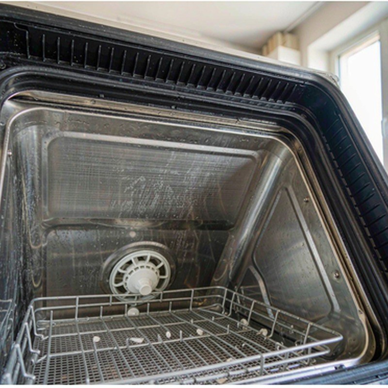 Sealing strip inside a dishwasher door assembly