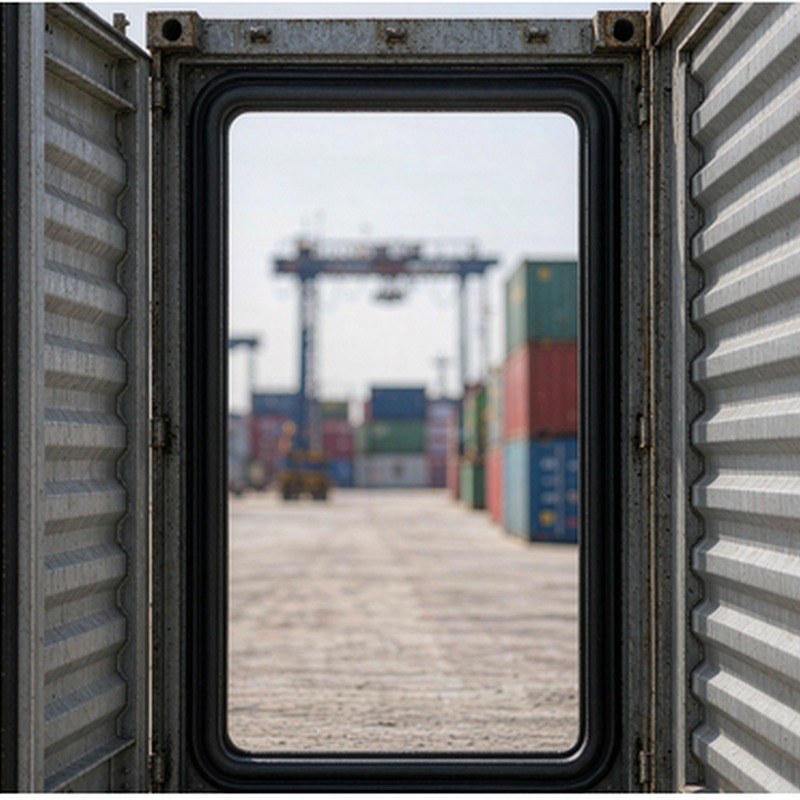 Gasketed door frame on a freight container