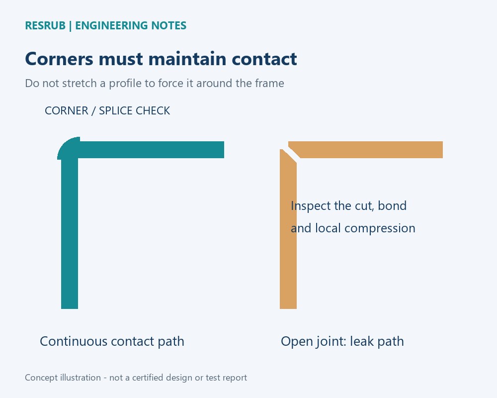 Comparison of a continuous enclosure gasket corner with a joint gap that creates a leak path