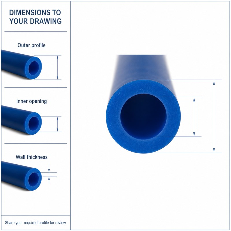 Silicone tubing drawing guide showing outer diameter, inner diameter and wall thickness