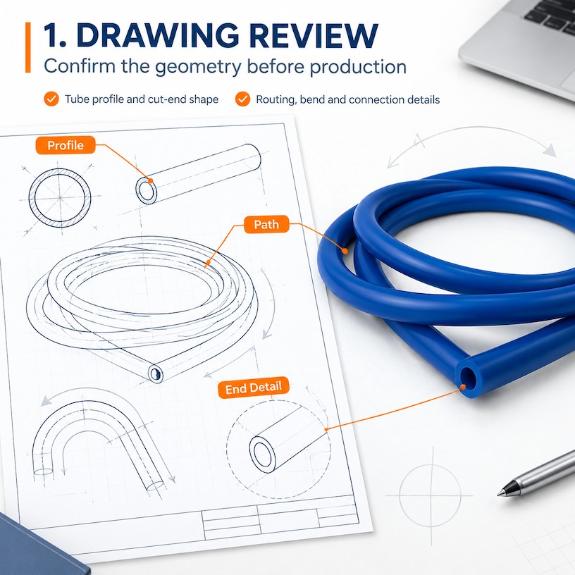 Silicone tubing drawing guide showing outer diameter, inner diameter and wall thickness