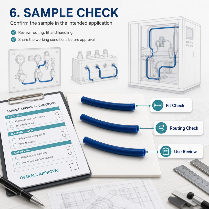 Custom tubing order workflow from inquiry and drawing review to sample, production and delivery