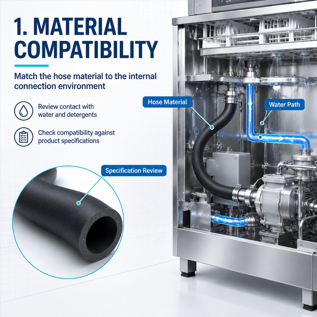 Illustration of EPDM hose material compatibility in a dishwasher internal water path