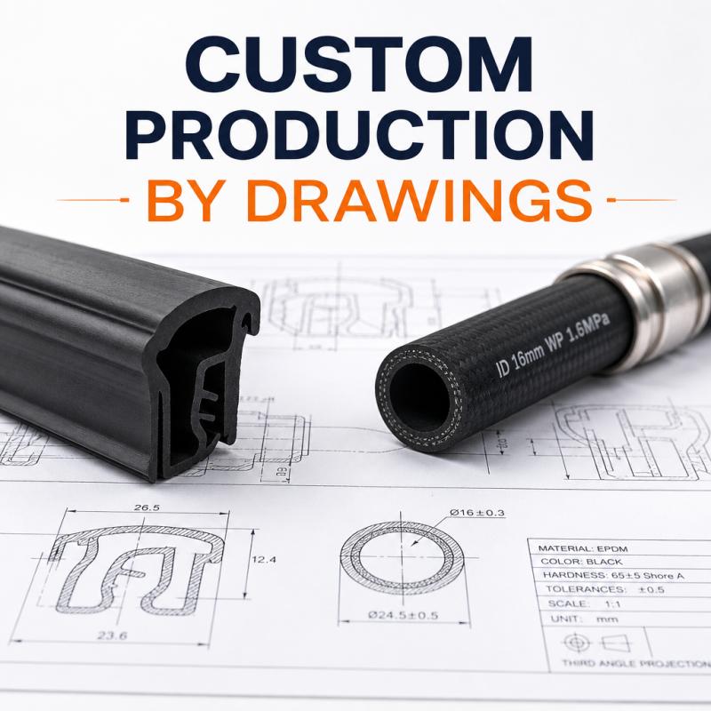 Custom rubber hose and sealing strip produced by RESRUB to customer drawing