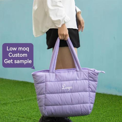 Custom large puffer bag quilted cotton padded women puffy Shoulder Bag winter soft puffer tote bag