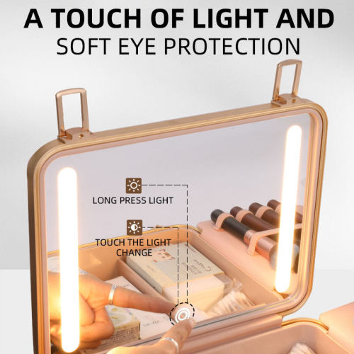 FKADI professional makeup bag with large capacity and high-end design, featuring a LED smart mirror for portable use anytime