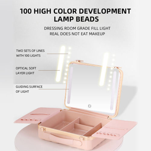 FKADI professional makeup bag with large capacity and high-end design, featuring a LED smart mirror for portable use anytime