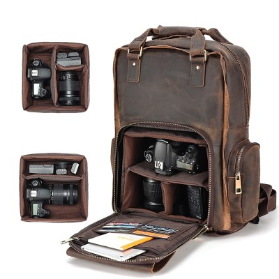 Custom advanced removable inline SLR Camera Bag Backpack Vintage leather outdoor camera bag