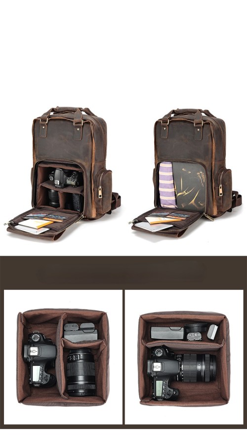 Custom advanced removable inline SLR Camera Bag Backpack Vintage leather outdoor camera bag