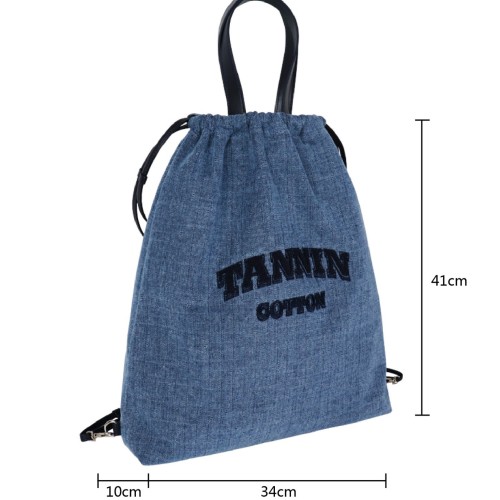 Custom double sided back folding drawstring pocket laser denim backpack