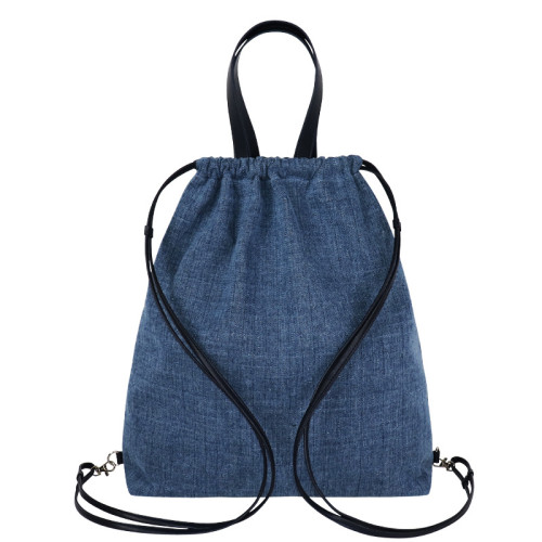 Custom double sided back folding drawstring pocket laser denim backpack