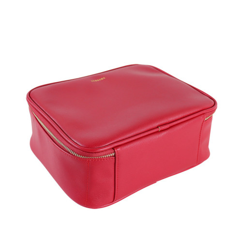 Custom PU leather makeup case with mirror makeup bag Portable leather partition makeup bag