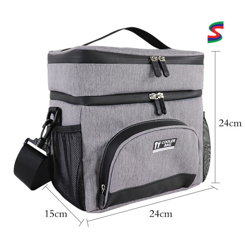 Custom hand-held double-layer sewing machine wrapped linen rpet regenerated picnic bag