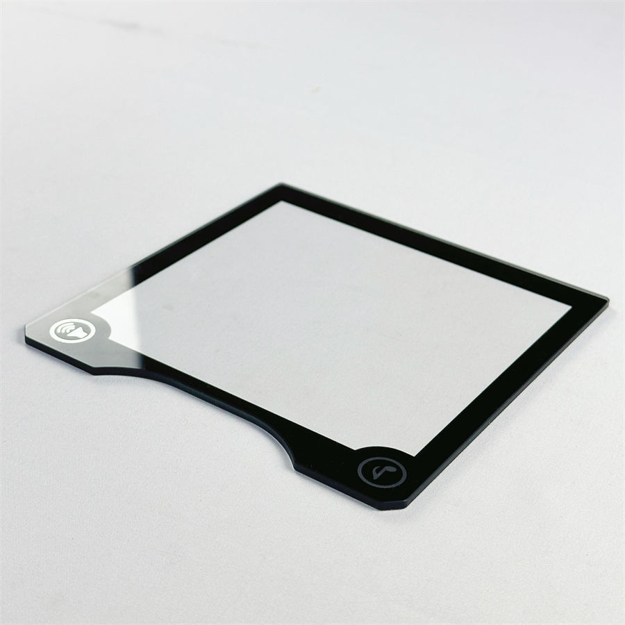 CNC profiled industrial HMI cover glass with mounting notches and cutouts