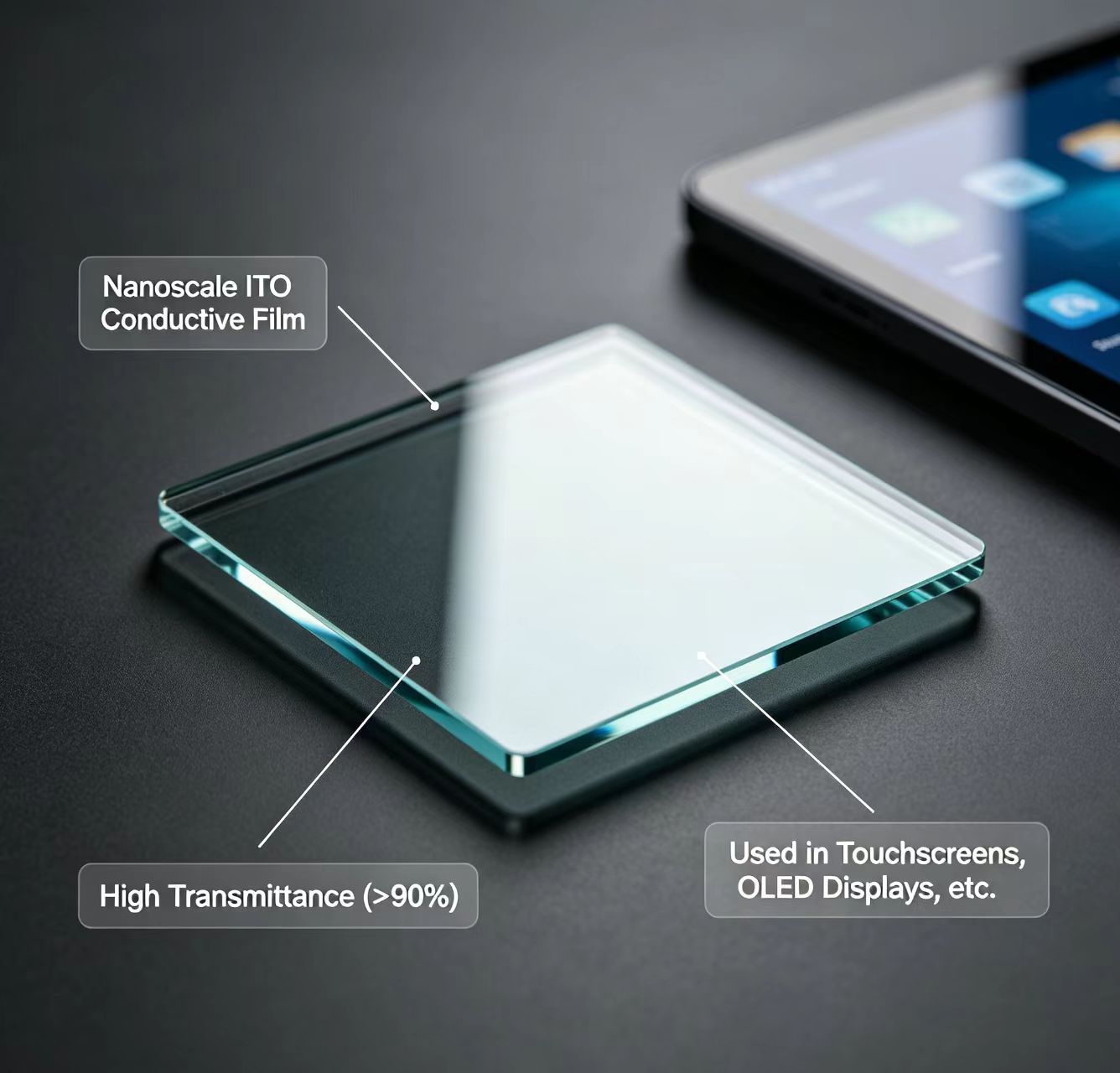 Custom ITO conductive display glass with rounded corner processing