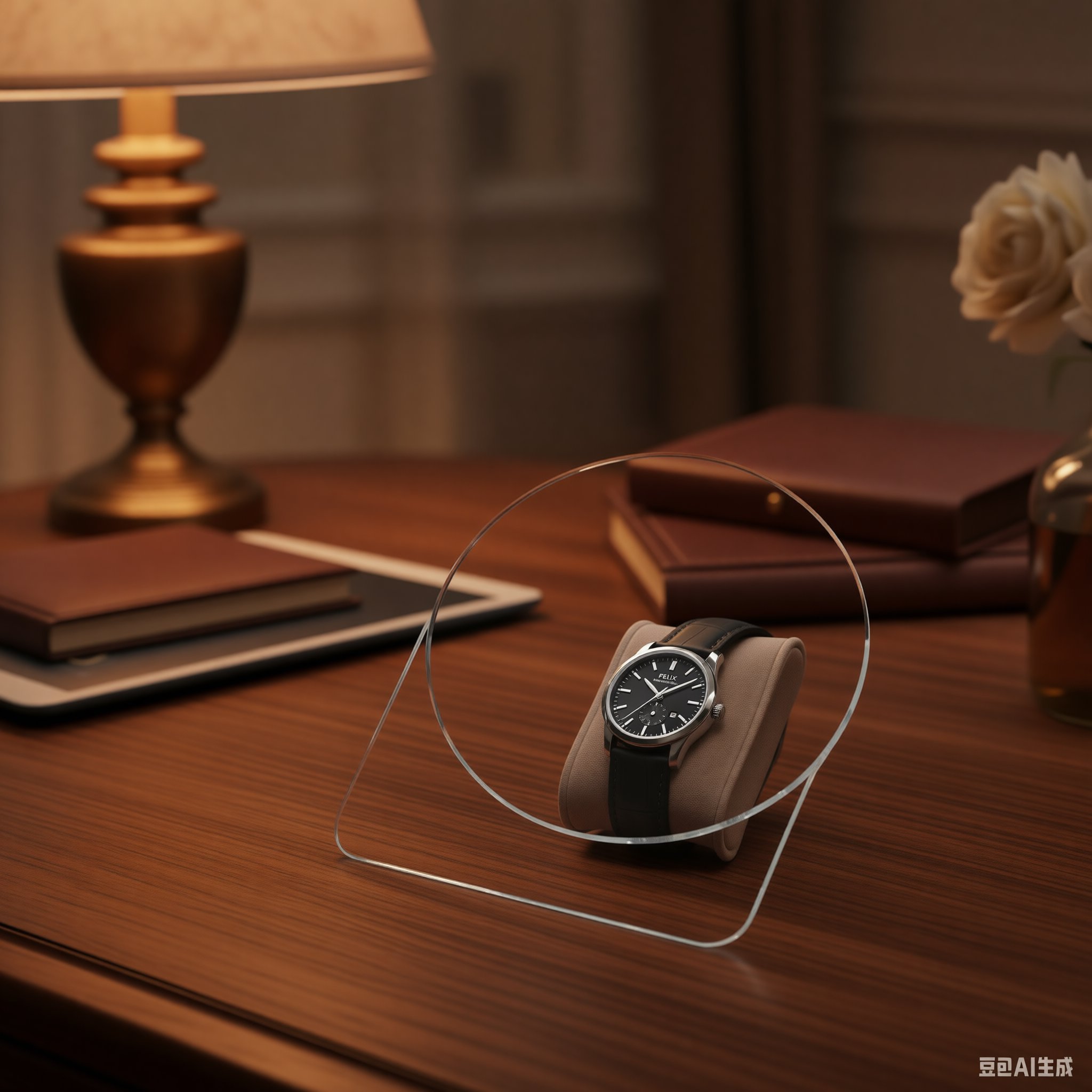 Felix Glass luxury watch on wooden desk setting