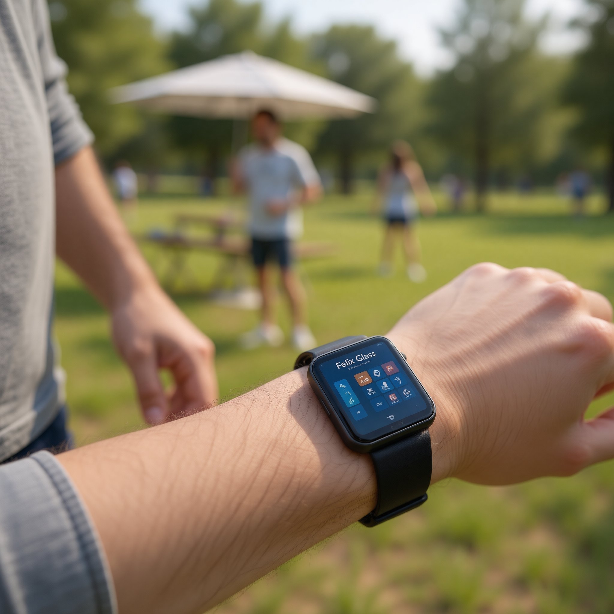 Felix Glass installed in smartwatch on wrist