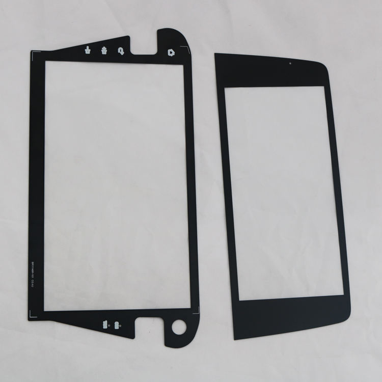 Irregular automotive dashboard display cover glass with silk printing