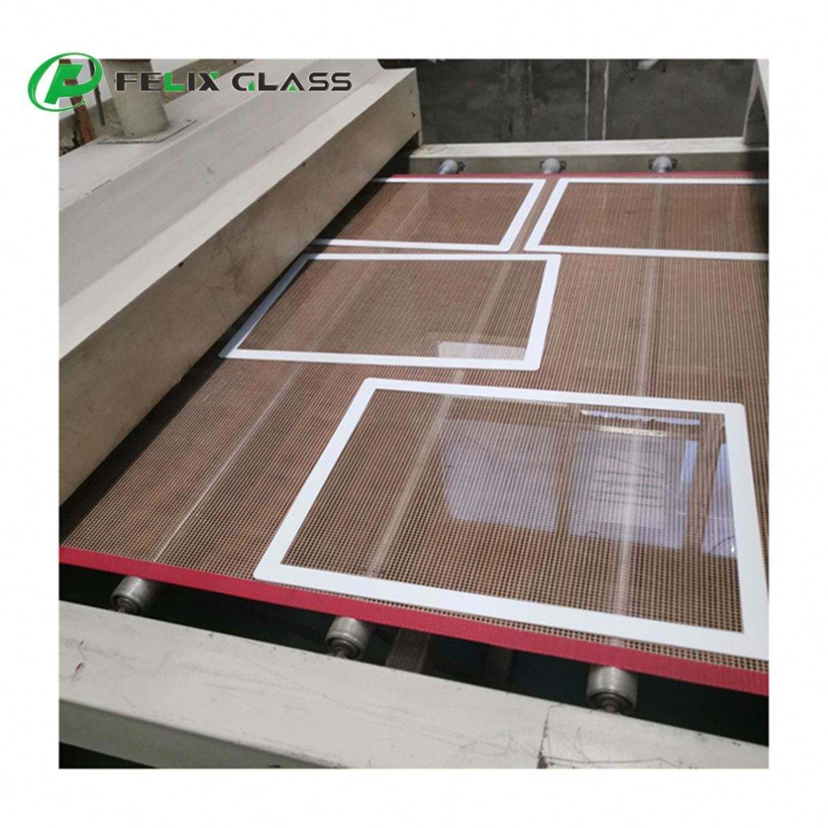 Felix Glass automatic screen printing equipment for custom glass panels, customizable white border, touch icon and backlight window printing service