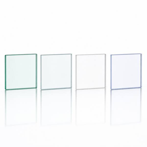 Four industrial glass substrate samples for custom panel selection