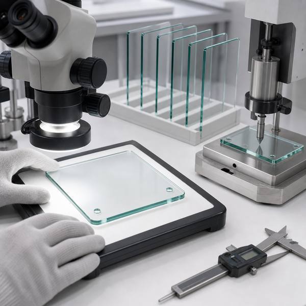 Optical inspection and hardness testing for industrial glass panels