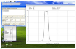Spectral transmission test data curve captured from UV-Vis-NIR spectrophotometer, verifying consistent optical performance of fused silica calibration reference windows for analytical instrument baseline & wavelength traceable calibration