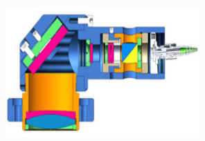 Cutaway schematic drawing of laser metrology calibration optical assembly, equipped with low-absorption fused silica reference substrates for precision laser displacement & thickness measurement calibration