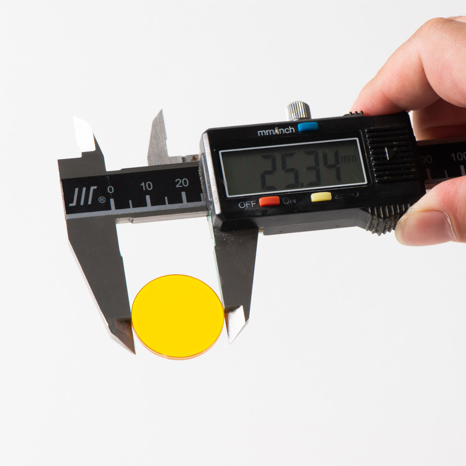 Digital caliper dimension inspection for custom CVD ZnSe laser focus lens