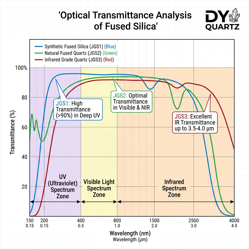 Spectral transmittance performance of JGS1 JGS2 JGS3 quartz glass plates