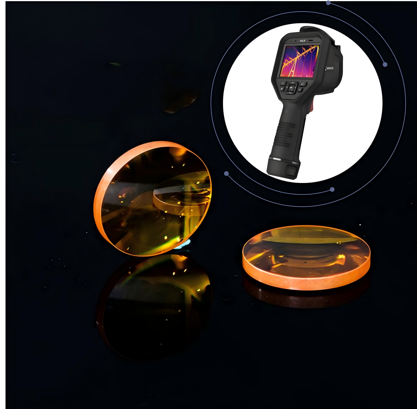 Full custom shape Zinc Selenide ZnSe infrared optical components: square window, triangular prism, hemispherical dome lens and circular discs for spectroscopy & laser systems