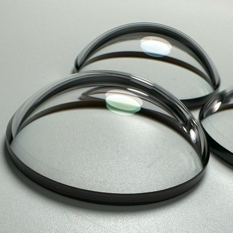 Anti-reflection coated sapphire dome viewport with black ink edge for underwater camera imaging