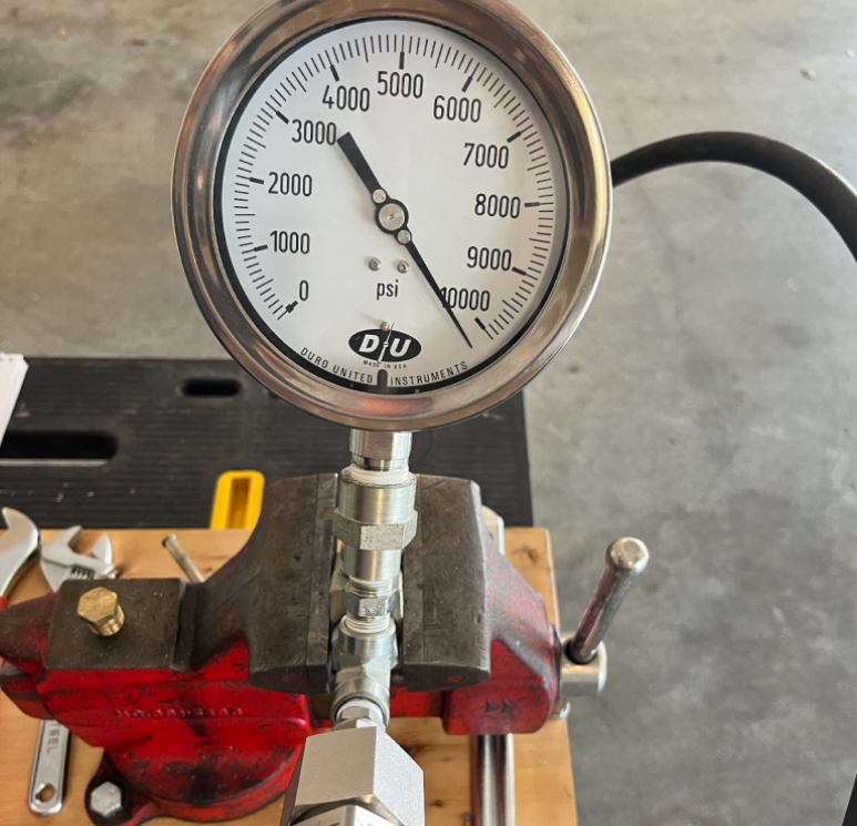 Hydrostatic pressure cycle test bench validating depth rating of subsea sapphire viewports, full test documentation & material traceability supplied