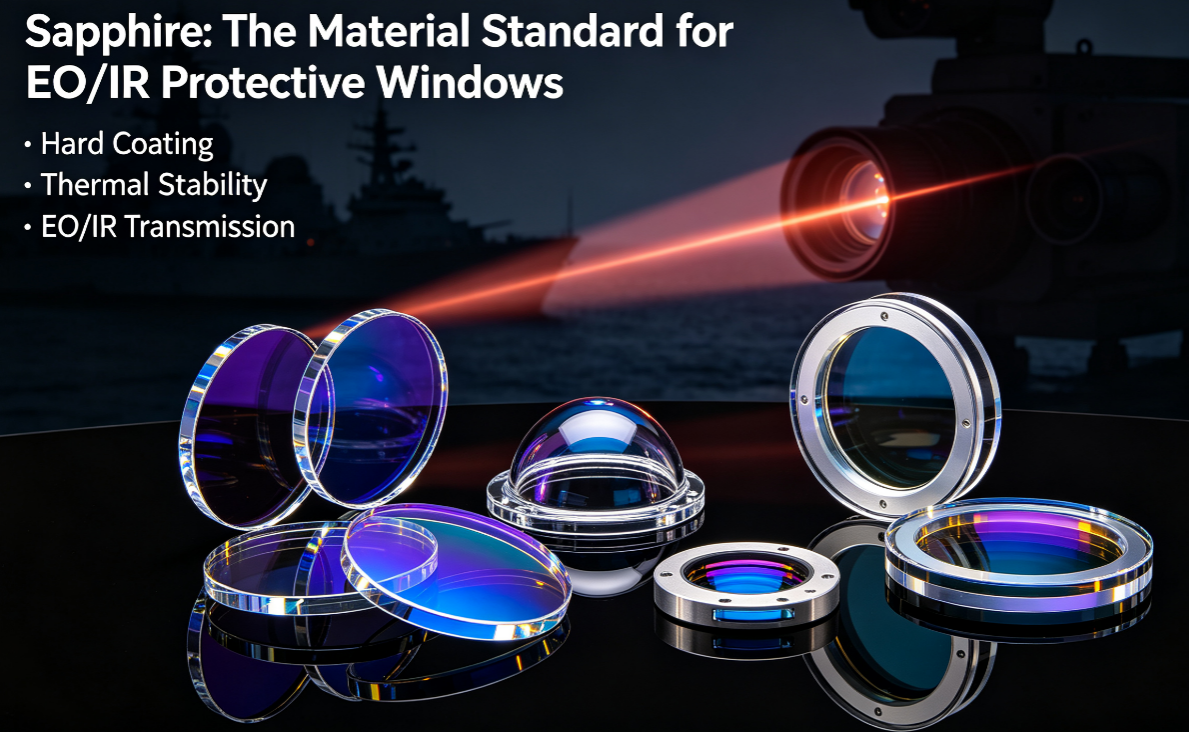 Sapphire protective windows for EO/IR surveillance, thermal imaging, night vision, airborne and naval electro-optical systems