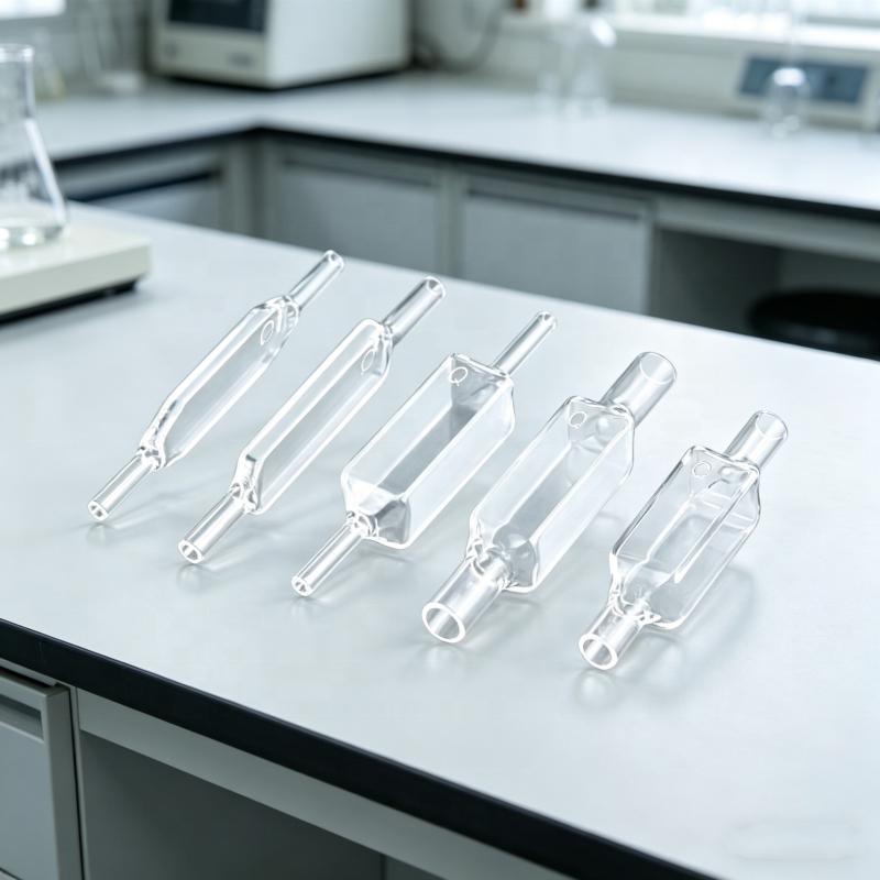 Custom fused silica UV test flow cell with optical path for laboratory UV-Vis spectrometers