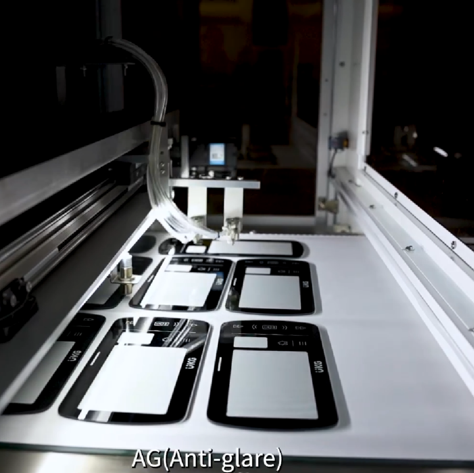 Industrial display cover glass panels with AG anti-glare coating on automated processing line