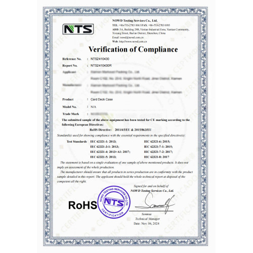 Deck case product certificate